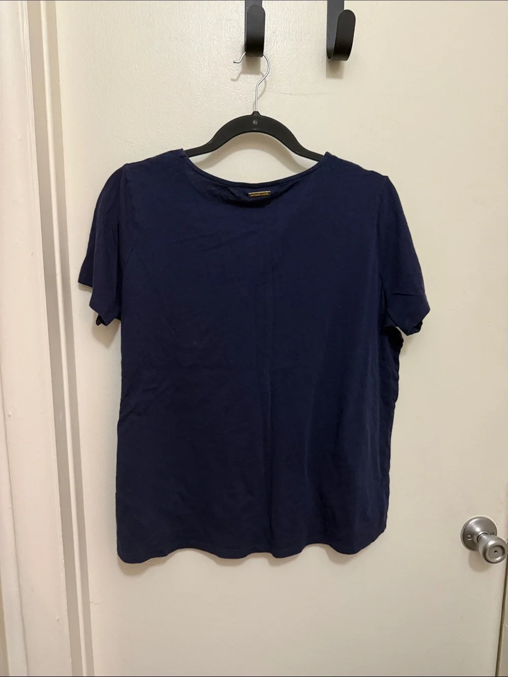 Michael Kors Navy Short Sleeve Lace-Up Top with Gold Eyelets